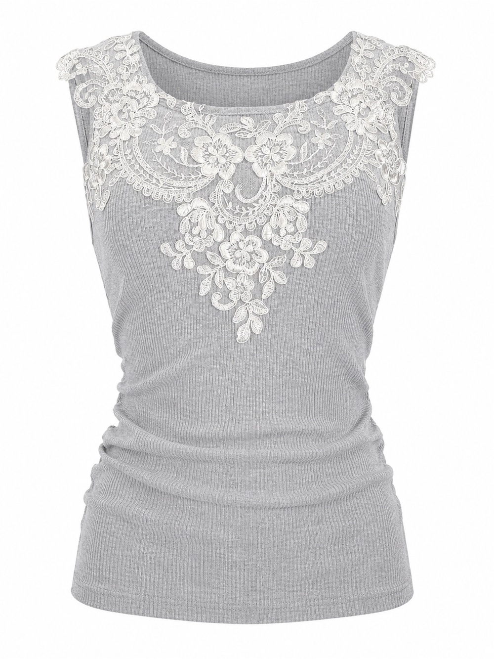 Women’s Gray Tank Top with white Lace Collar. Medium. Boutique